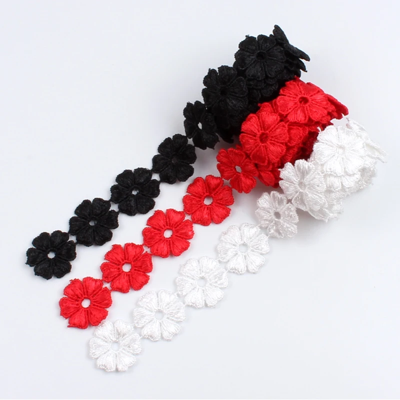 2 야드/로트 2.3cm 폴리 에스터 꽃 레이스 트림 화이트 블랙 레드 리본 DIY 목걸이 장식품 속옷 웨딩 의류 액세서리