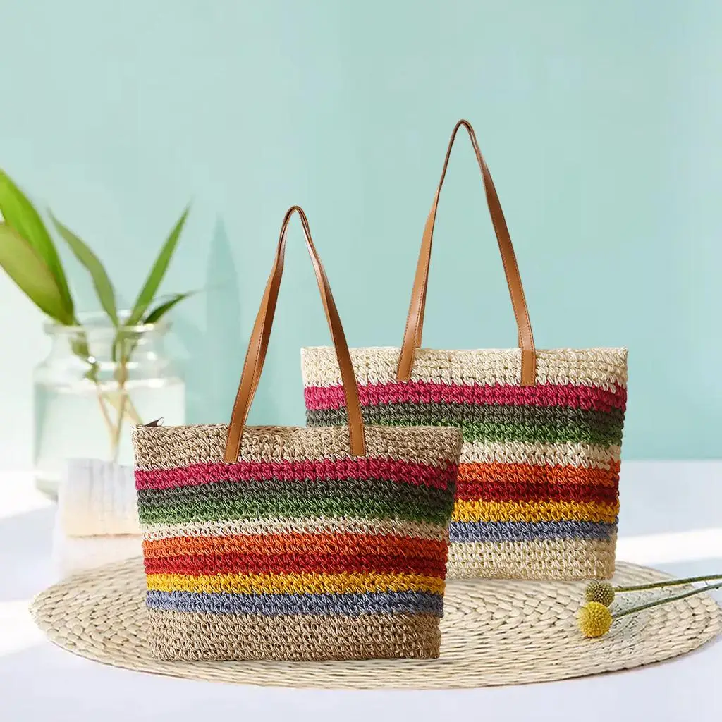 Straw Handbags Women Handwoven Straw Bags Summer Beach Tote Woven Crossbody