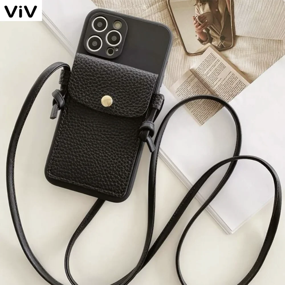 

Luxury Classic Leather Card Wallet Crossbody Lanyard Soft Case for iphone 14 13 Pro Max 11 12 Pro X XR XS 7 8 plus SE MiNi Cover