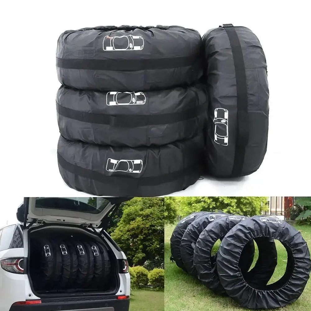 

Universal 4Pcs Spare Tire Cover Case Polyester Car Storage Auto Tyre Bags Automobile Vehicle Tyre Wheel Protector Accessori A0D8