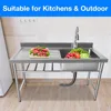 Commercial Restaurant Sink, Steel Utility Sink Free-standing Kitchen Sink, Freestanding Outdoor Sink with Pull-Out Faucet 5