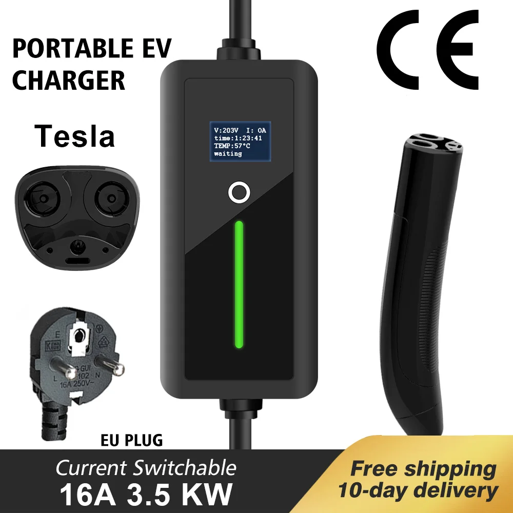 Lonlink 5M Caricabatteria Portatile Ev Per Auto Elettrica 16A 3.5Kw Evse Cavo Di Ricarica Eu Plug Controller Wallbox Ricarica Ritardata Per Tesla