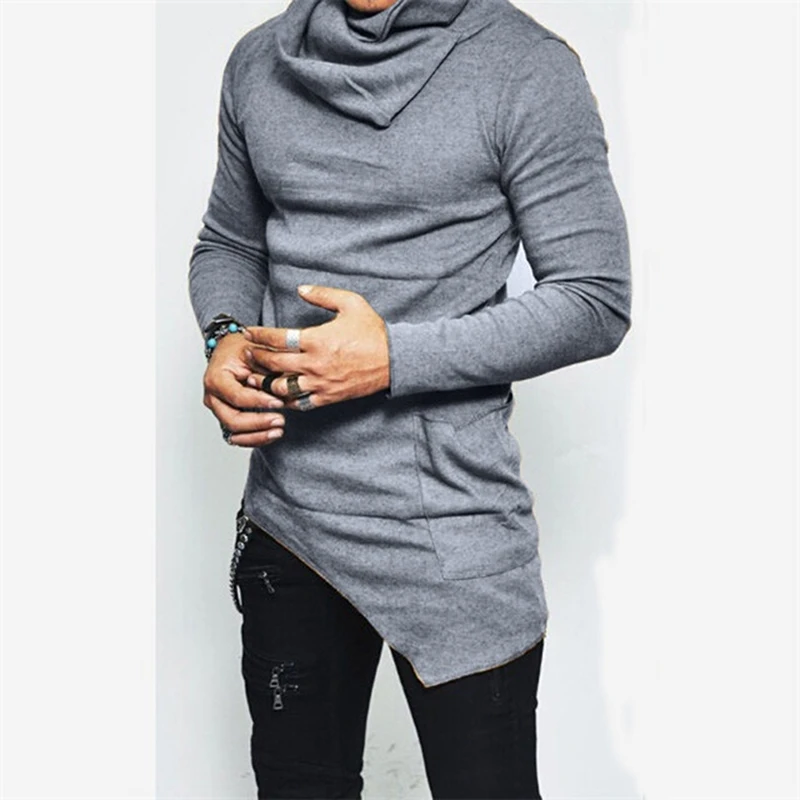 

Unbalance Hem Pocket Long Sleeve Hoodies Mens Sportswear Basketball Jerseys Autumn Mens Turtleneck Sweatshirt Tops 4Xl