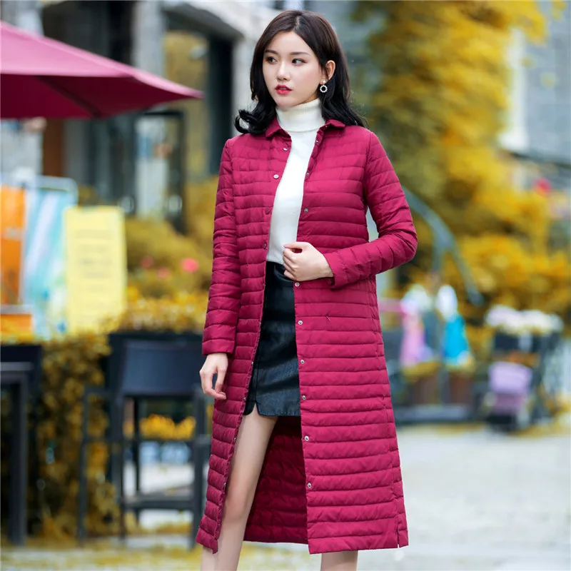 

Women Long Down Jacket 2022 Autumn Winter Light Thin White Duck Downs Coat Parkas Ladies Warm Single-breasted Puffer Outerwears