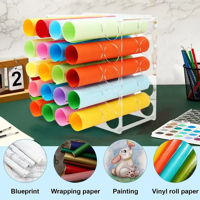 25 Holes Vinyl Roll Holder Vinyl Roll Storage Organizer Vinyl Roll Storage  Rack For Craft Living Room Office School