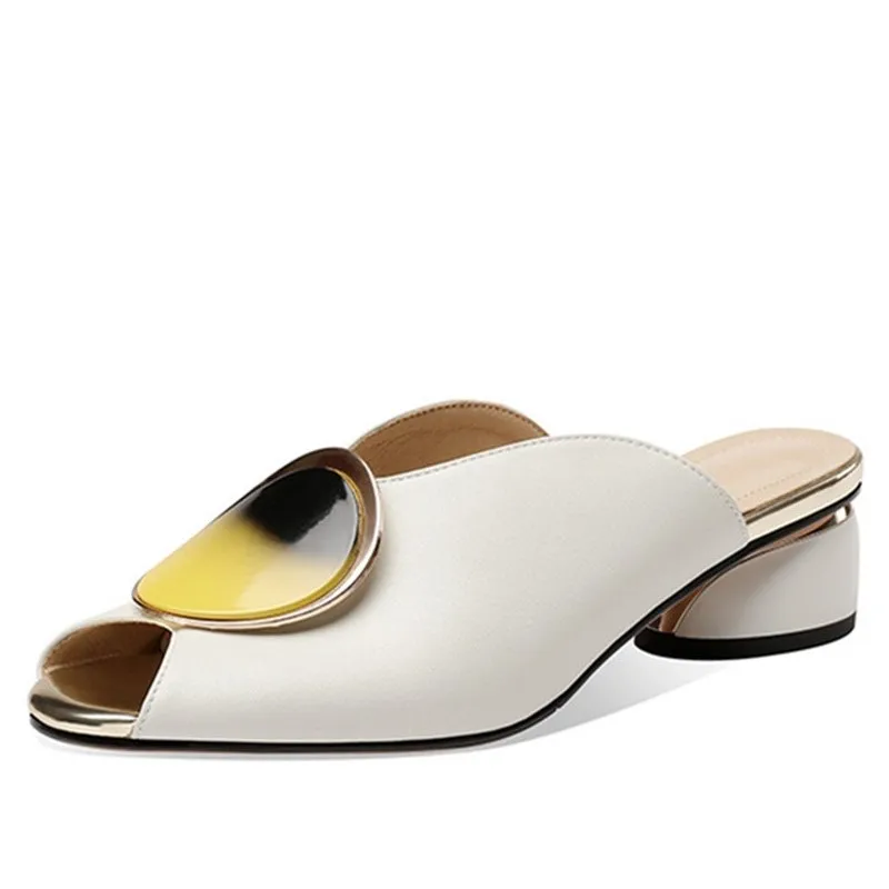 

Dilalula 2023 Новое поступление туфли из натуральной кожи женские тапочки с открытым носком однотонные Летние повседневные женские тапочки на толстом каблуке