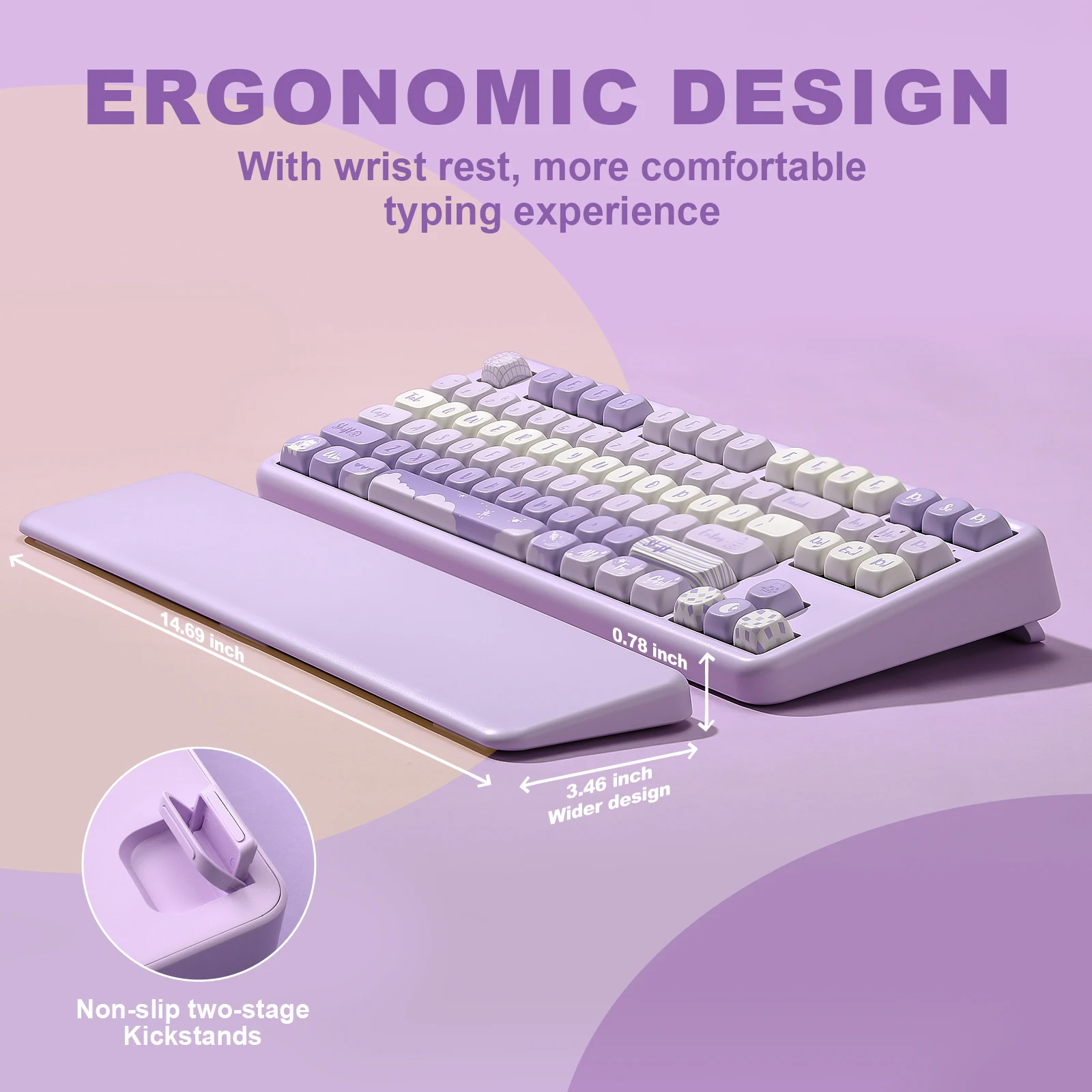 メカニカルゲーミングキーボードYUNZII-B87パープル,ワイヤレス