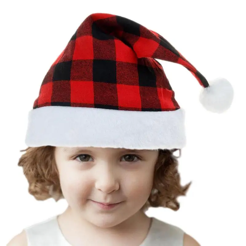 

Buffalo Plaid Santa Hat Plaid Plush Christmas Santa Hat Decorative Comfortable Unisex Christmas Hat For Women Men Adults Kids