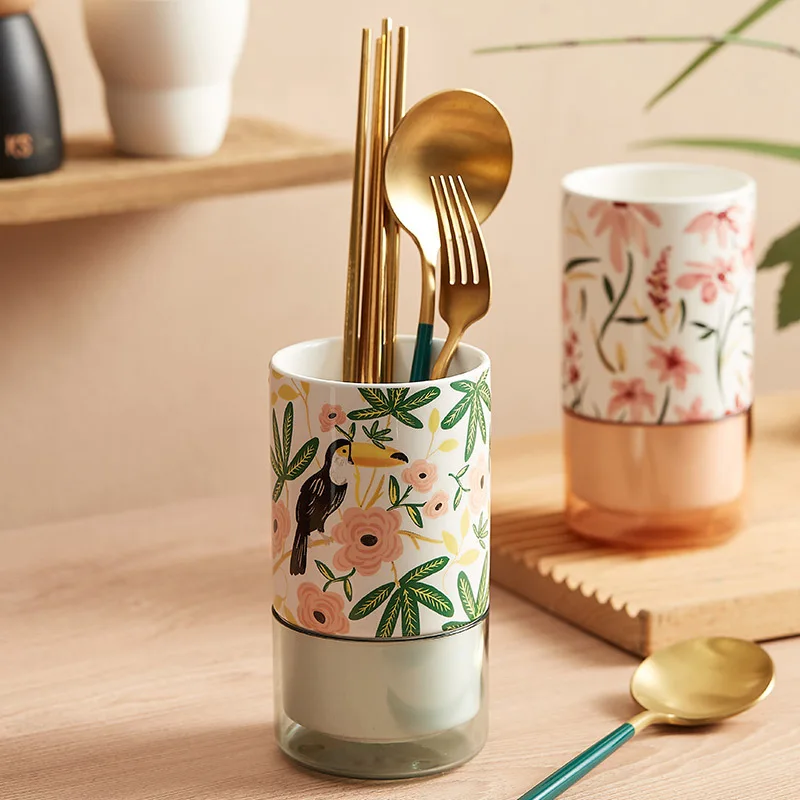 

chopstick barrel, household chopstick basket, ceramic chopstick box, draining spoon, fast bucket, chopstick cage, storage shelf