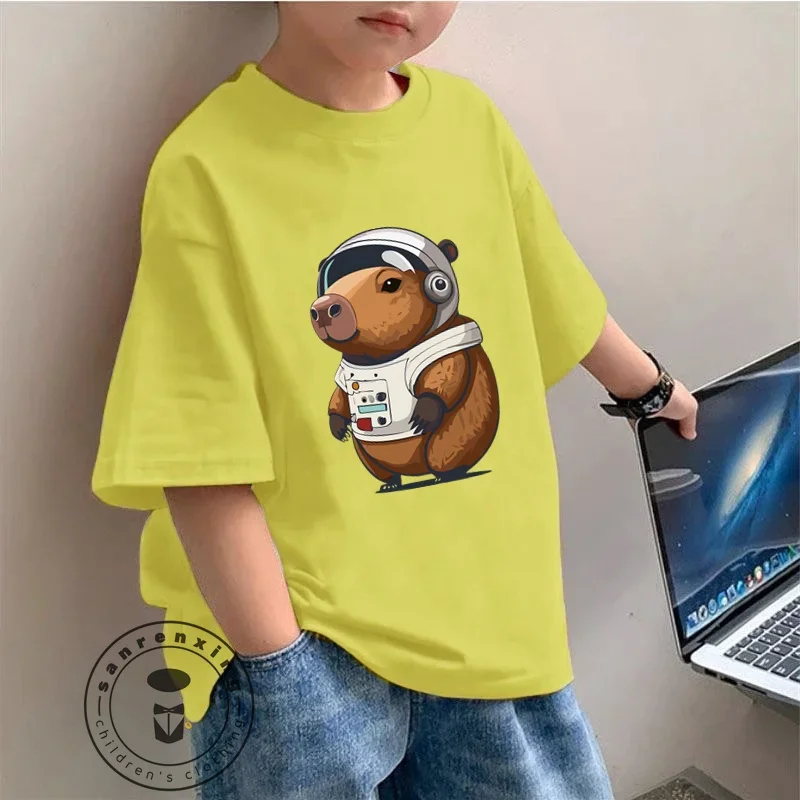 Adorable Kids Fashion Tee Capybara Illustration Perfect Summer Wear Soft Fabric Ideal Gift for Children All-in-one Base Shirt 5