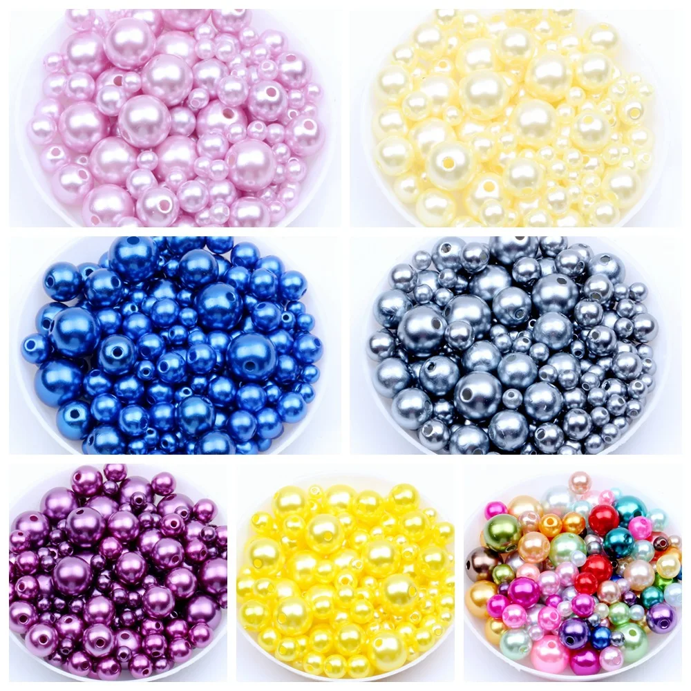1 confezione Perle rotonde finte in ABS con fori per creare gioielli