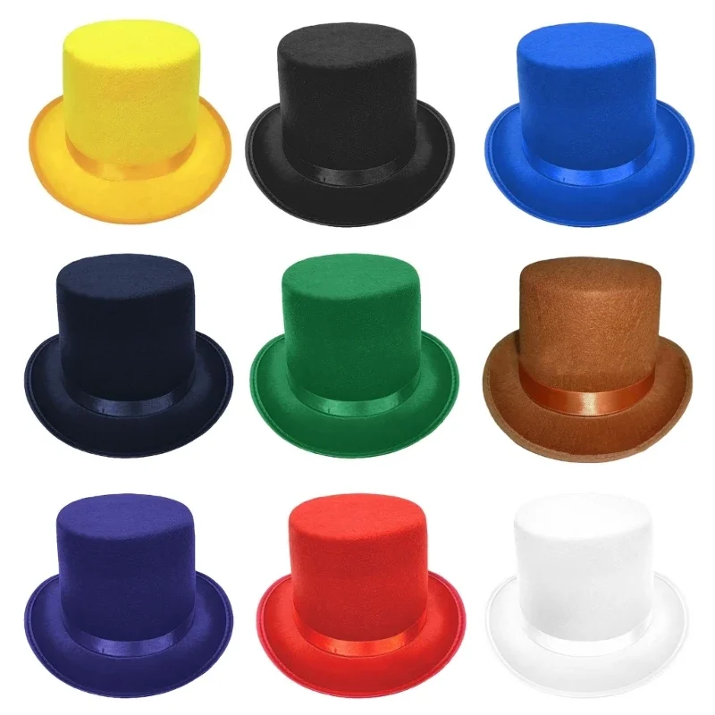 Roll Brims Tall Top Hat for Adult Bowlers Hat Magicians Halloween Party Cosplay Costume Stage Show Headwear