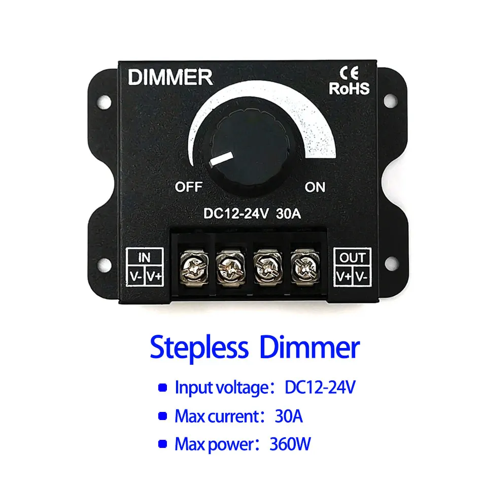 Led Dimmer Dc12 24v Adjustable Brightness Dc12 24v 20a Single Channel