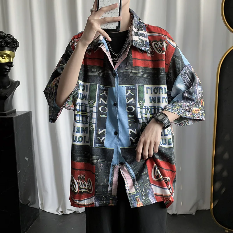 Tie Dyed Short Sleeved Shirt Men'S Style Cross-Border Leisure Ruffian Handsome Flower Shirt Personality Trend Summer Thin Coat