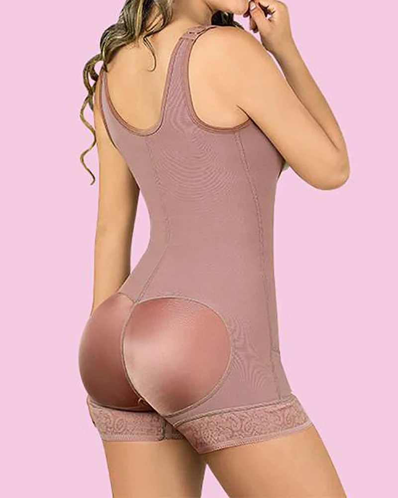 Women Bodysuit With Side Zipper Wide Shoulder Strap Open Bust Body Shaper Corset Waistcoat For Sexy Look Fajas
