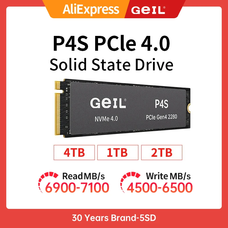 

Внутренний твердотельный накопитель GeIL P4S M2 SSD 512 ГБ 1 ТБ M.2 NVME PCIe Gen 4.0X4 2280 для ноутбука, настольного ПК PS5