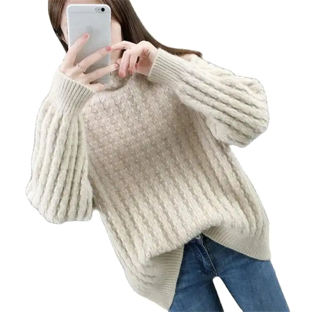 

2024 Autumn Winter Thick Warm Korean Style Turtleneck Knitted Sweater Women Long Sleeve Jumper Pullover Female Knitwear