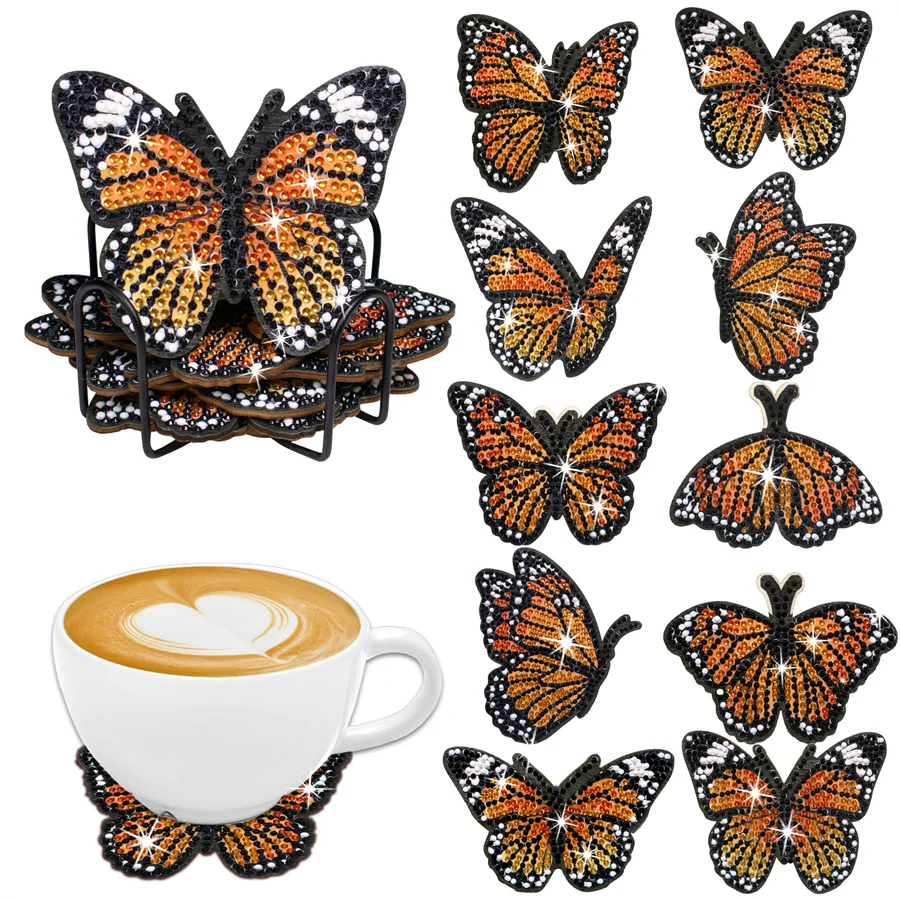 

10PCS DIY Diamond Painting Butterfly Coaster Diamond Painting Art CraftS Butterfly Pattern with Coaster Holder