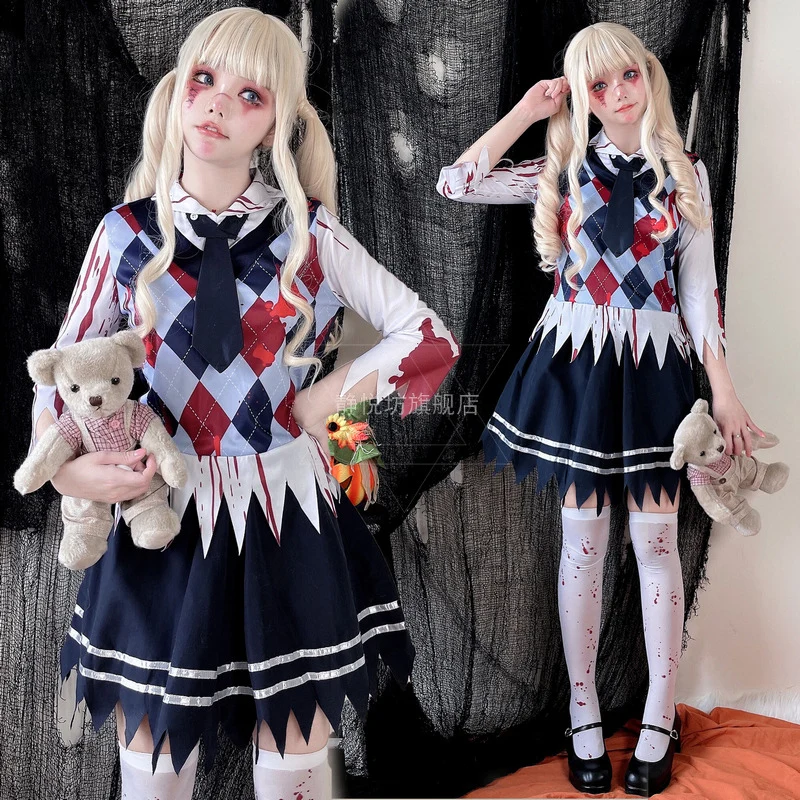 

Halloween Costume for Women 3-Piece Terror Doll Cosplay Vampire Student Uniform Broken Soul Clown Devil Masquerade Disfraz