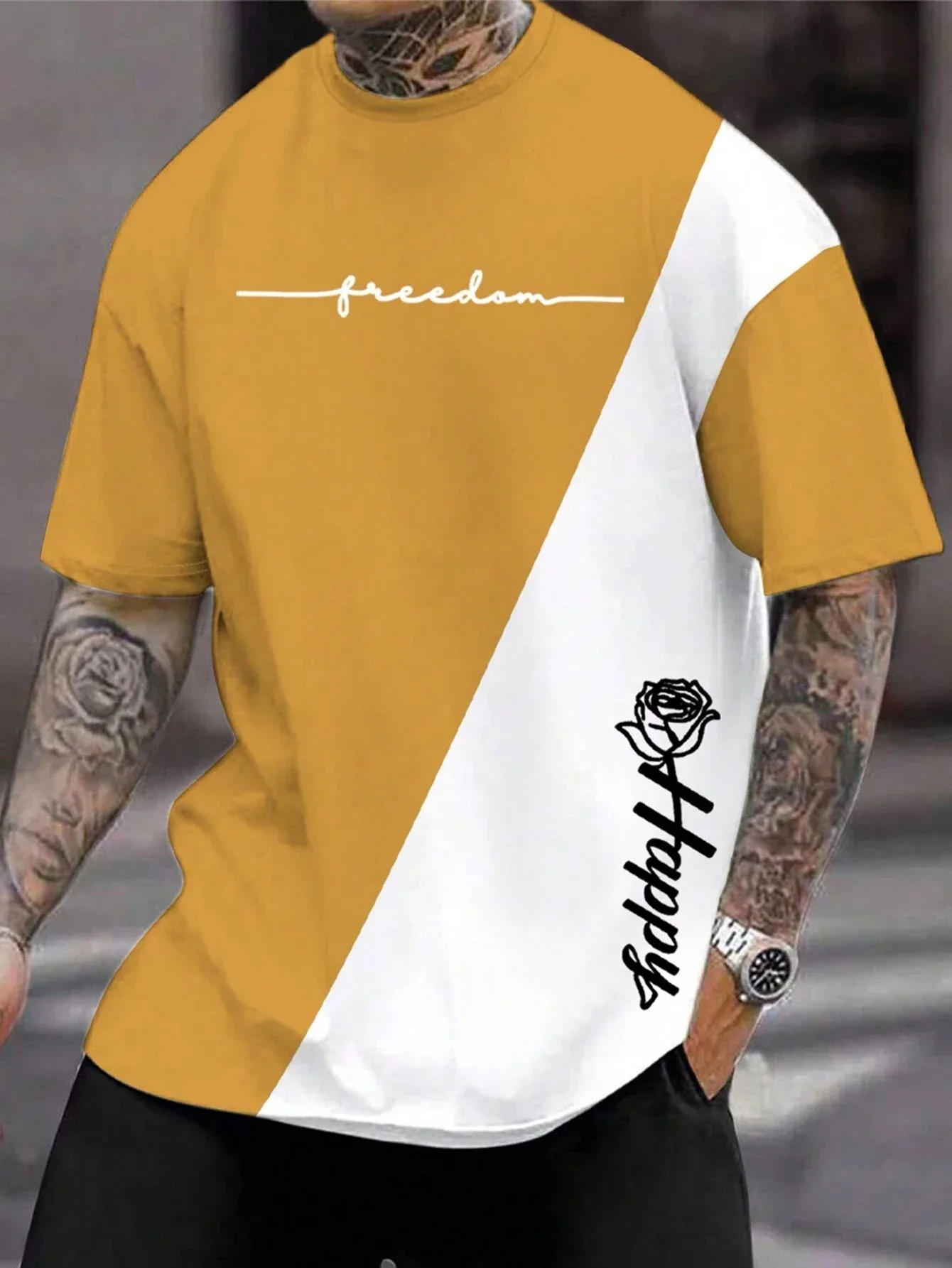 3D Printed T Shirts Men's Clothing Fashion Letter&Flower Short Sleeve Tee Casual Oversized