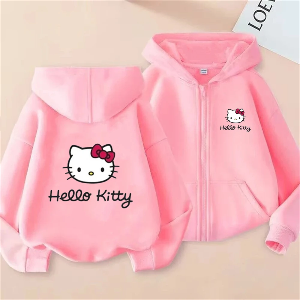 Hello Kitty Children Hoodies Zipper style Pink Coat  Girls Boys Age 3-12 Pullover Leisure Kids  Sweatshirt Autumn festival gifts 3