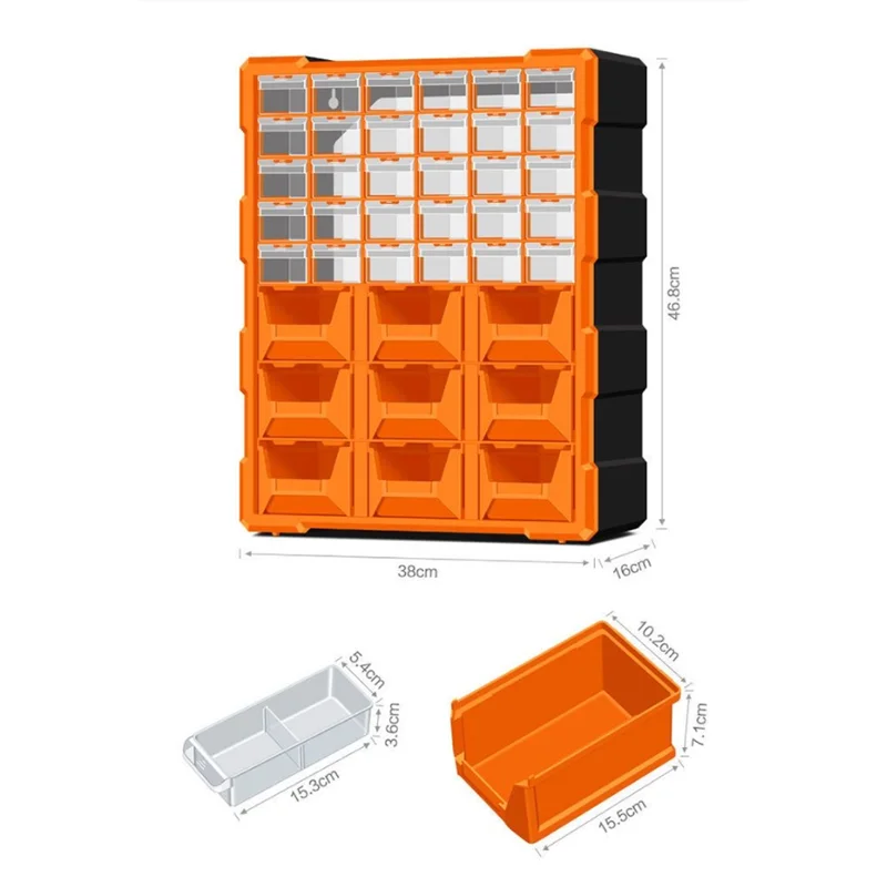 LEADLOONG Plastic Wall-mounted Storage Box Drawers Type Tools Storage Cabinet Detachable Cell Parts Box