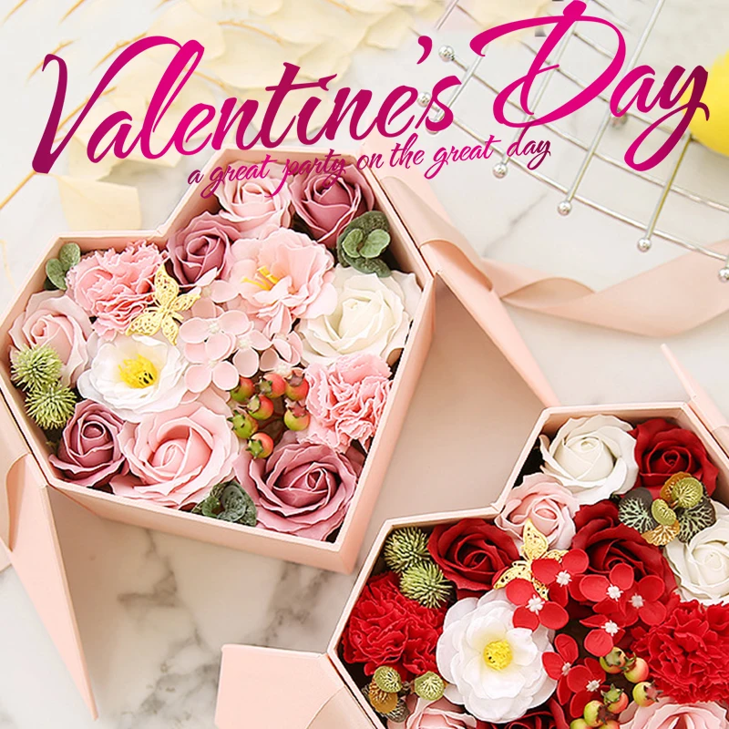 

Soap Rose Flower Box Heart-Shaped Box Eternal Preserved Simulation Artificial Flower Valentine Day Anniversary Birthday Gift