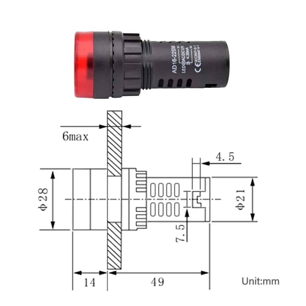 LED 플래시 표시기 경고등, AD16 22SM 패널 마운트, 경고 신호 램프, 적색 녹색, 12V, 24V, 110V, 220V, 22mm