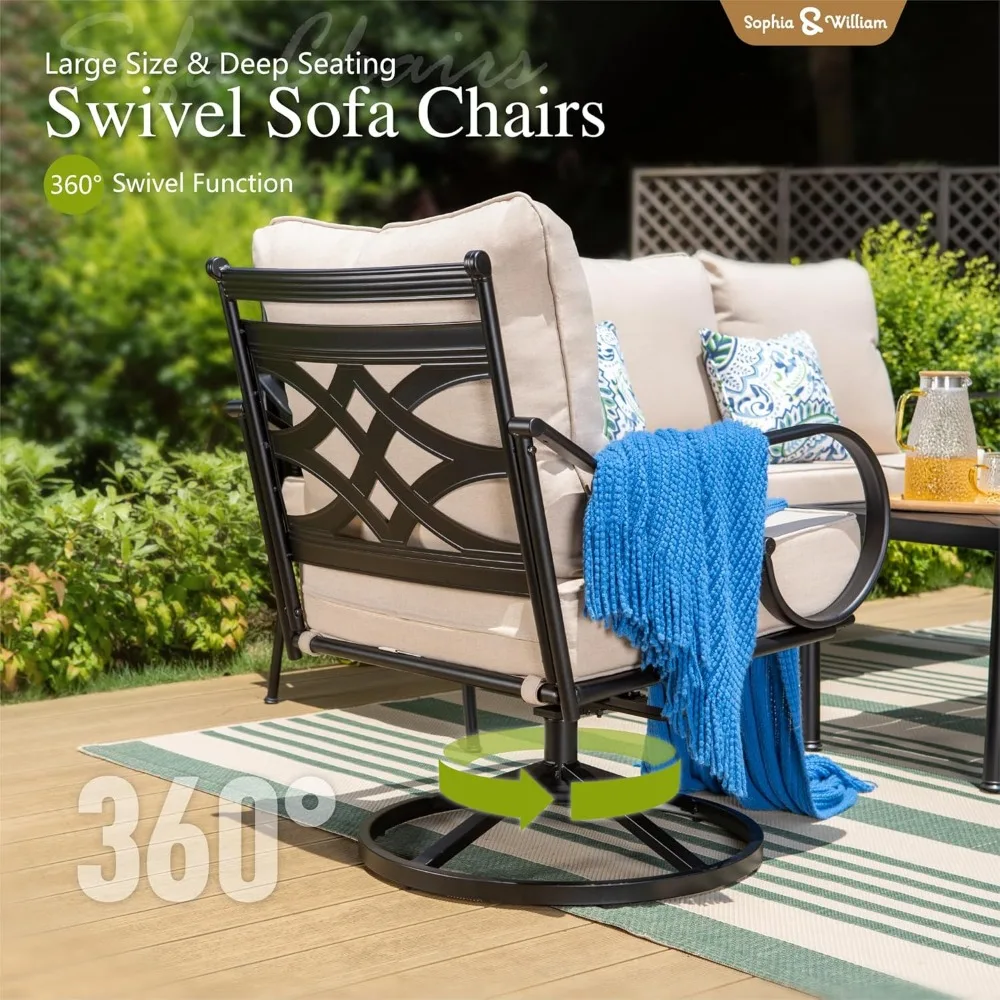 Clearance with 45" Gas Fire Pit Table x 1, 3-seat Sofa x 1, Swivel Chair x 2 for Porch Lawn, Garden Sofas 2