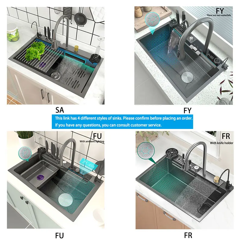 Stainless Steel Kitchen Sink Big Waterfall Sink Super Large Single-slot Household Wash Basin Multi-functional Washing Pond