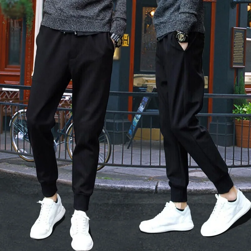 Korean Trendy Trousers 2024 New Men's Summer Patchwork Elastic Drawstring Pockets Solid Color High Street Loose Harlan Pants
