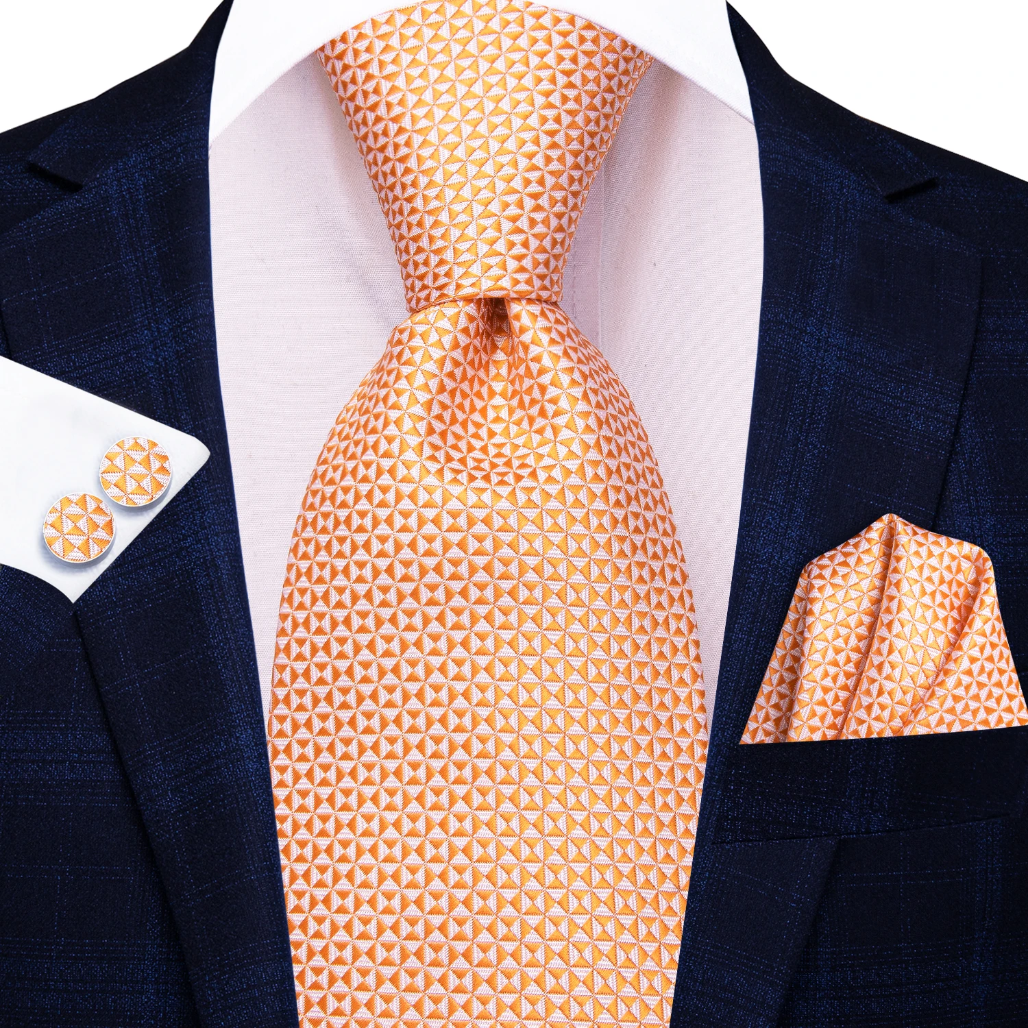 

Hi-Tie Оранжевый Новый дизайнерский элегантный мужской галстук ЖАККАРДОВЫЙ галстук аксессуар галстук бриллиантовые запонки