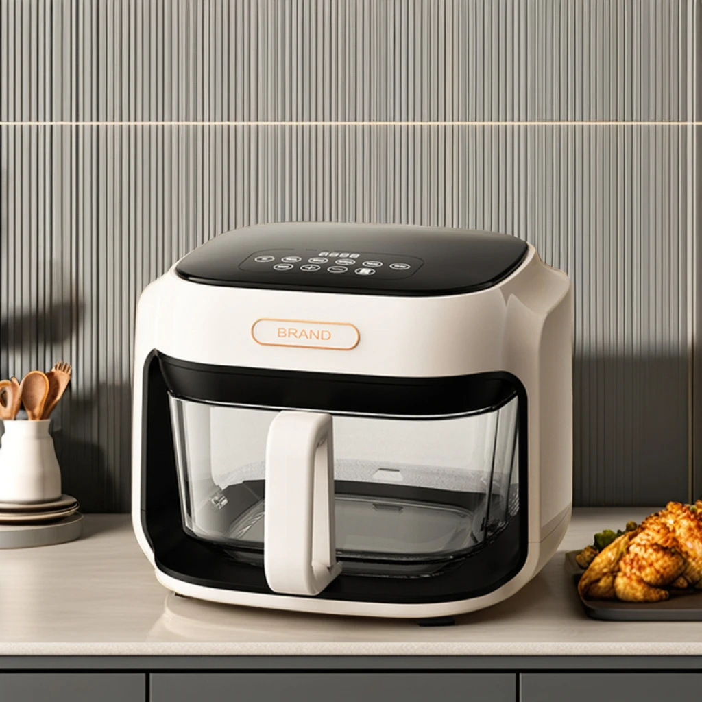 GEMING Transparent Glass Machine Multifunctional Professional Chips Stainless Steel Wire Mesh Air Fryer with Deep Pot 4