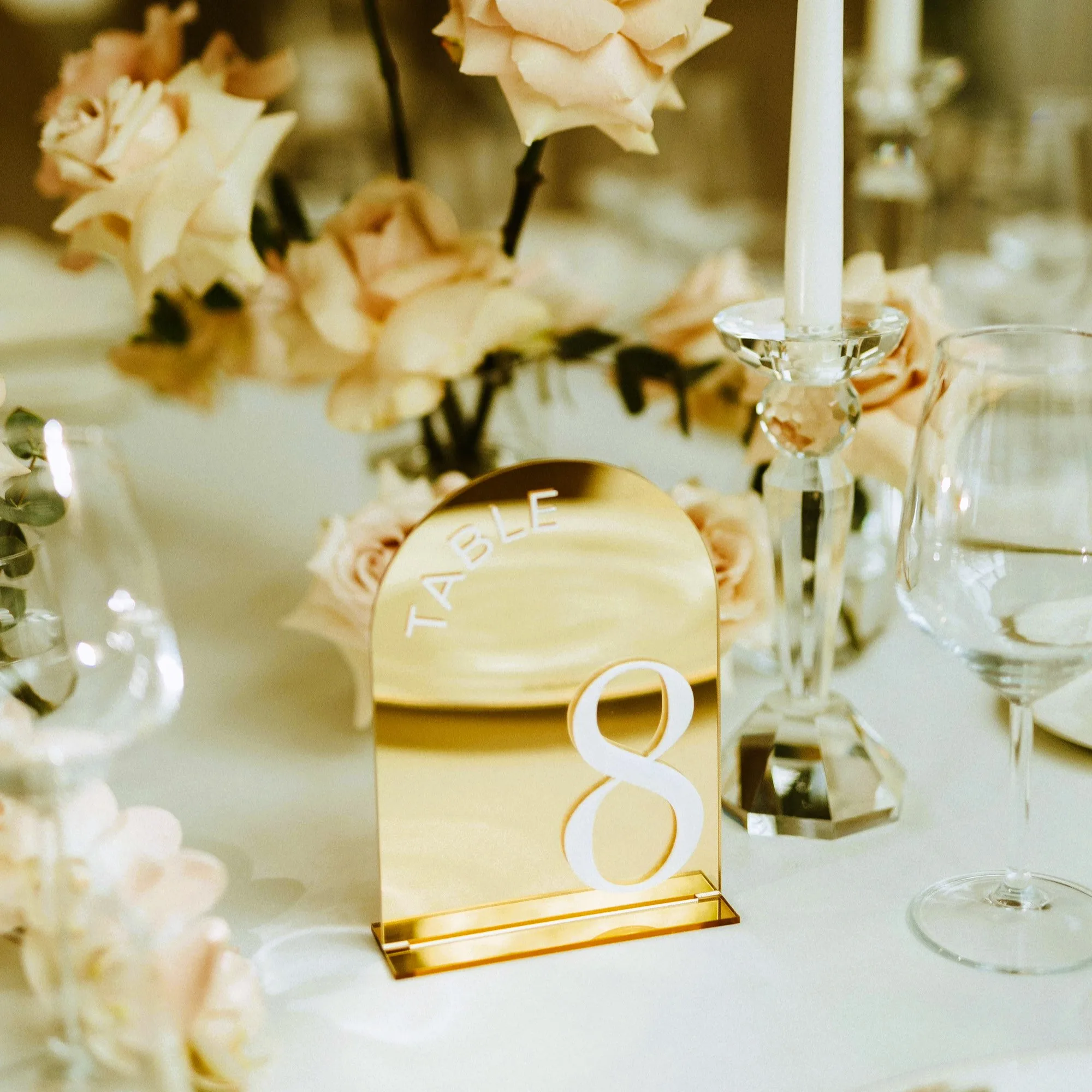 Arched Table Numbers Modern 3D Gold Mirror Table Numbers Wedding Signs Elegant Wedding Reception Decor Number Signs