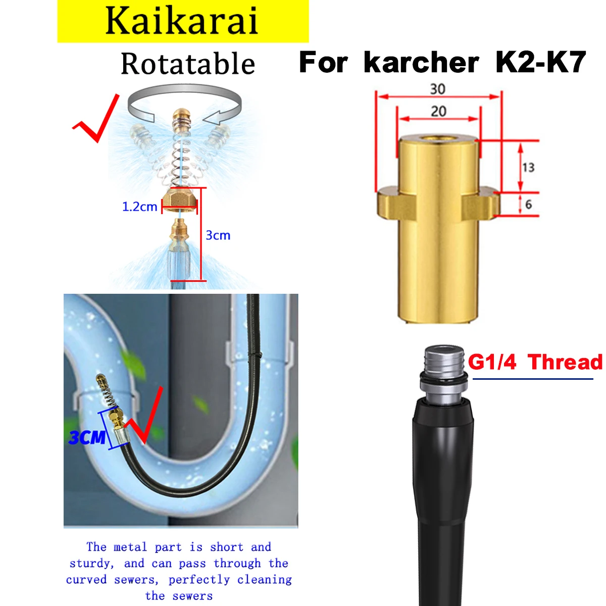 sewer drain water cleaning hose pipe cleaner Kit with Adapter For Karcher K2 K3 K4 K5 K6 K7Pressure Washers nozzle car wash hose 4