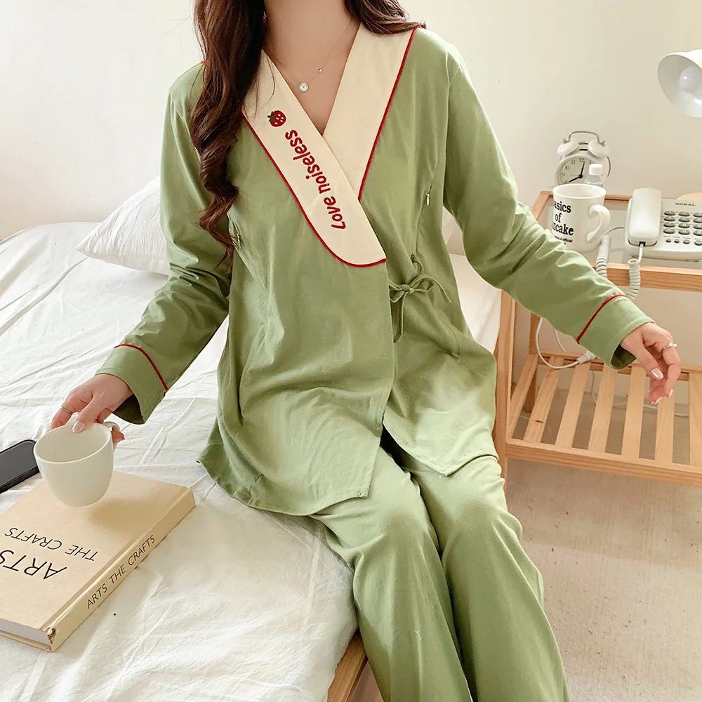 Strawberry Maternity Nightwear Cotton Gauze Pregnancy Postnatal Sleepwear Breastfeeding Pajamas Nursing Maternity Nightgown 4 Strawberry Maternity Nightwear Cotton Gauze Pregnancy Postnatal Sleepwear Breastfeeding Pajamas Nursing Maternity Nightgown - Image 4