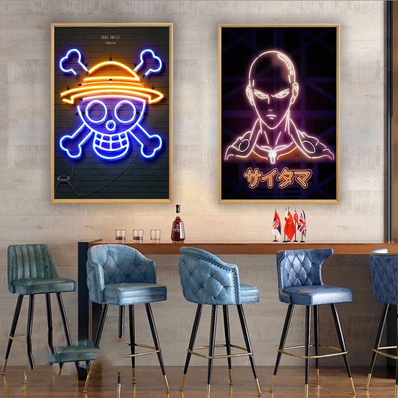 Cartoon Anime Canvas Painting Naruto One Piece Comic Character Neon Poster Print Mural Picture Wall Art Home Decor Gifts Cuadros