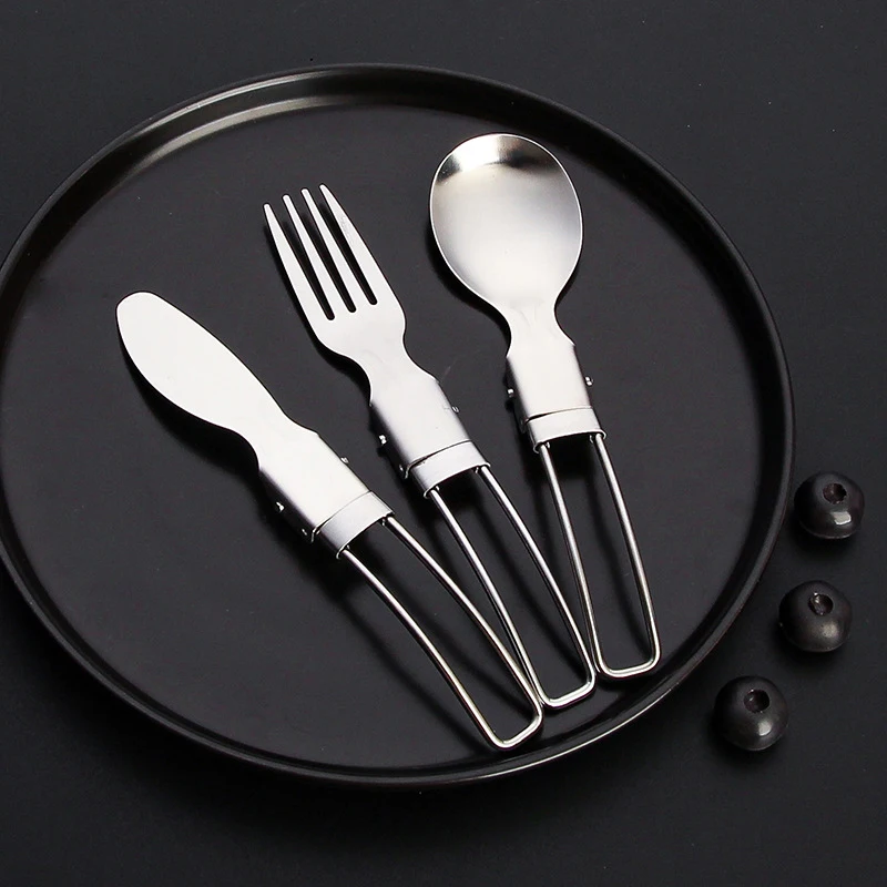 3pcs/box 304 Stainless Steel Folding Cutlery Knife, Fork And Spoon Set camping cutlery portable tableware portable cutlery Outdoor Picnic Camping Portable Tableware