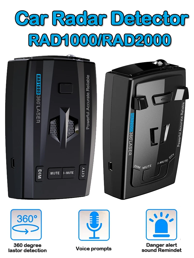 

RAD1000/2000 Car Radar Detector English Russian Laser Rador Speed Alarm Warning System Multiband Radar Sensitive Auto Accessory