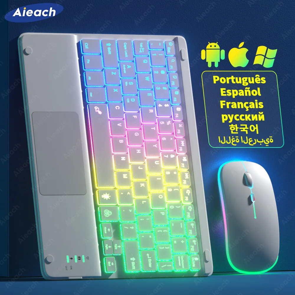 Wireless Keyboard Rechargeable Backlit Tablet Android Keyboard Wireless Bluetooth Keyboard with Touchpad for Xiaomi Pad 5 6 Pro iPad 9th 10th Gen