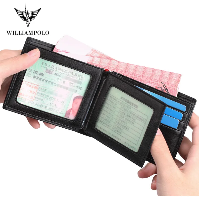 WILLIAMPOLO Luxury Brand Men Wallet Genuine Leather Bifold Wallet Bank Credit Card Case ID Holders Male Coin Purse Pockets 4