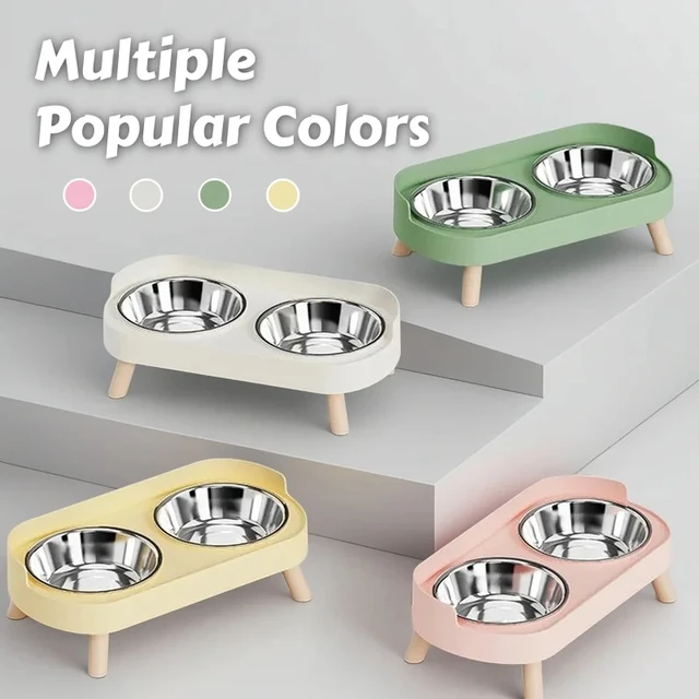Dopamine Colorful Elevated Pet Feeder: Dual Stainless Steel Bowls with Neck Support - Fashion Food & Water Station for Pets 6