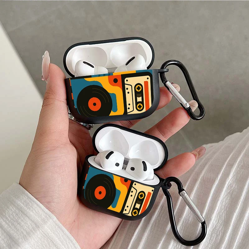Chic Retro Music Pattern Earbuds Case with Keychain - TPU Protective Cover