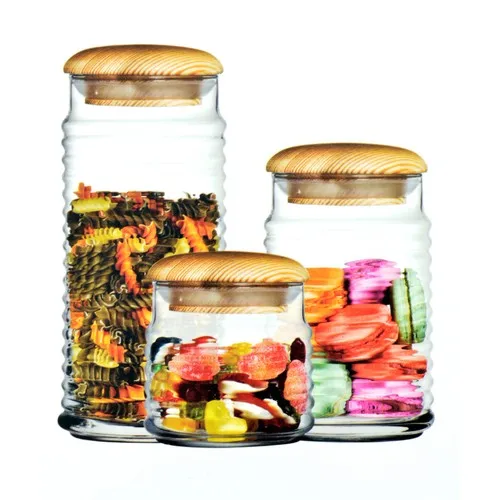 

Pasabahce Babylon Wood Storage Container With Lid 3'lü Set