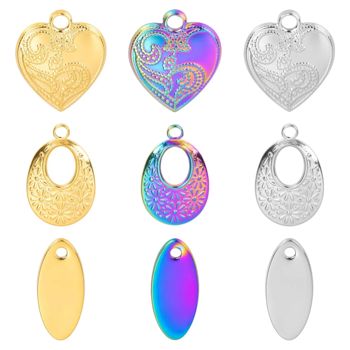 

10pcs 304 Heart/Elliptic Hollow Stainless Steel Charms Pendant For Women Bracelet Necklace Jewelry DIY Fashion Metal Accessories