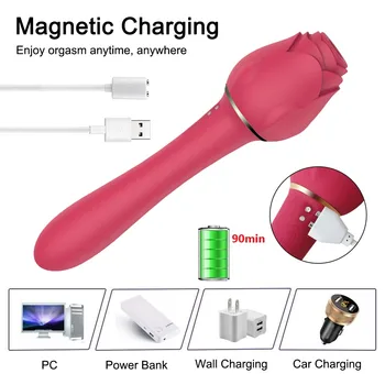 2 in 1 Rose Sucking Vibrator Sex Toys Female Clit Sucker Vacuum Clitoris Stimulator Powerful Dildo Vibrators For Women 15 Modes 5