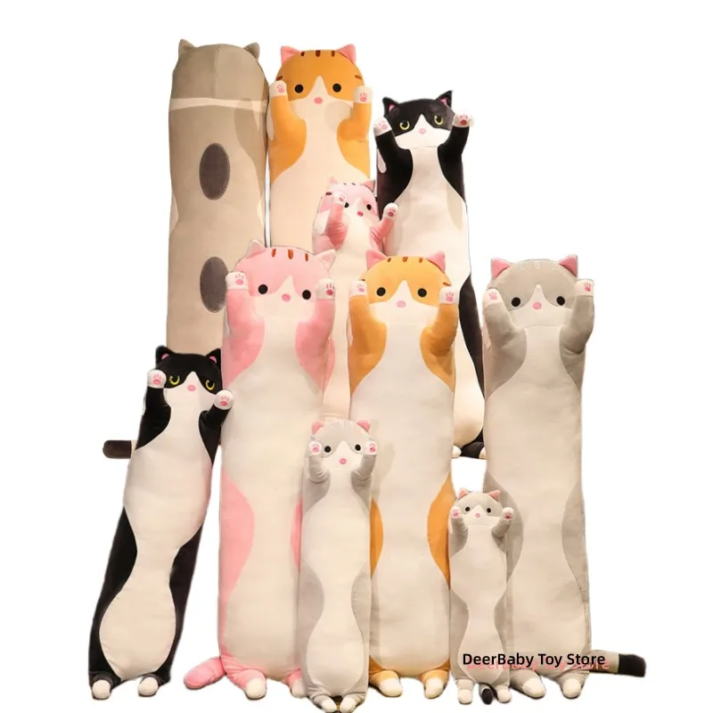 

50-160cm Cute Soft Long Cat Pillow Stuffed Plush Toys Office Nap Hug Pillow Home Comfort Cushion Decor Appease Doll Gift For Kid