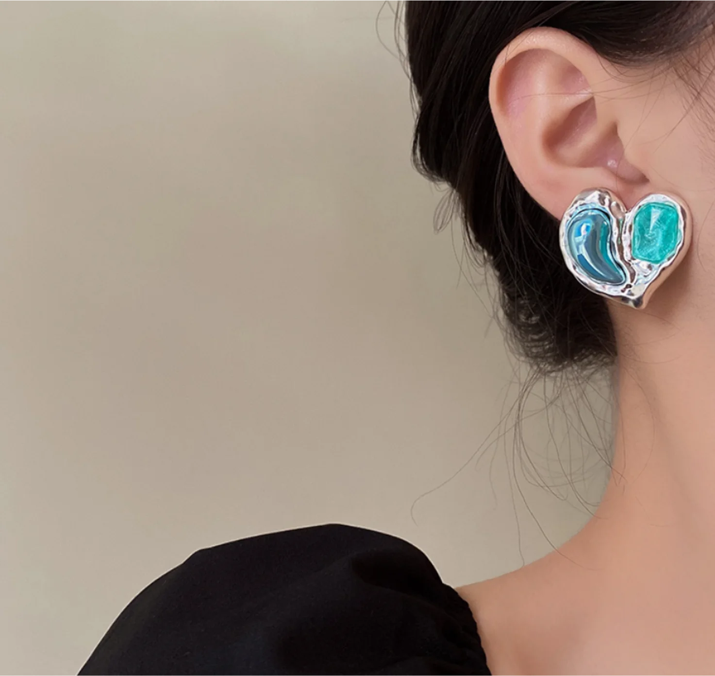 2022 new trend S925 silver needle Acrylic Crystal Green Heart alloy Earrings for women Fashion Jewelry