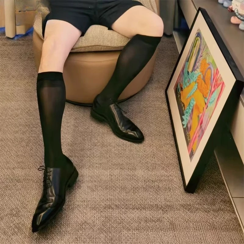 Men's Adult Mirror Stockings with Glossy BDSM Transparent Formal Wear High-end Feel Black Stockings Sexy and Erotic Socks