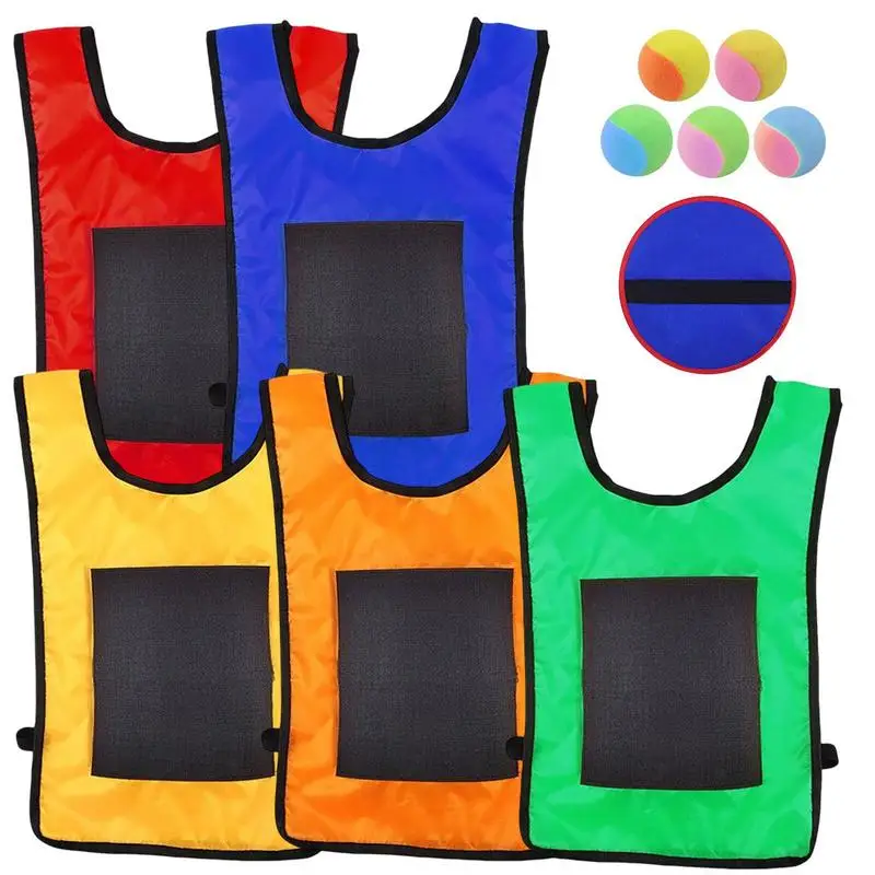 

Throwing Target Game 1 Vest & 5 Balls Dodge Tag Game Sticky Vest Set Soft Toy Balls Fun Playground Games For Parent-Child